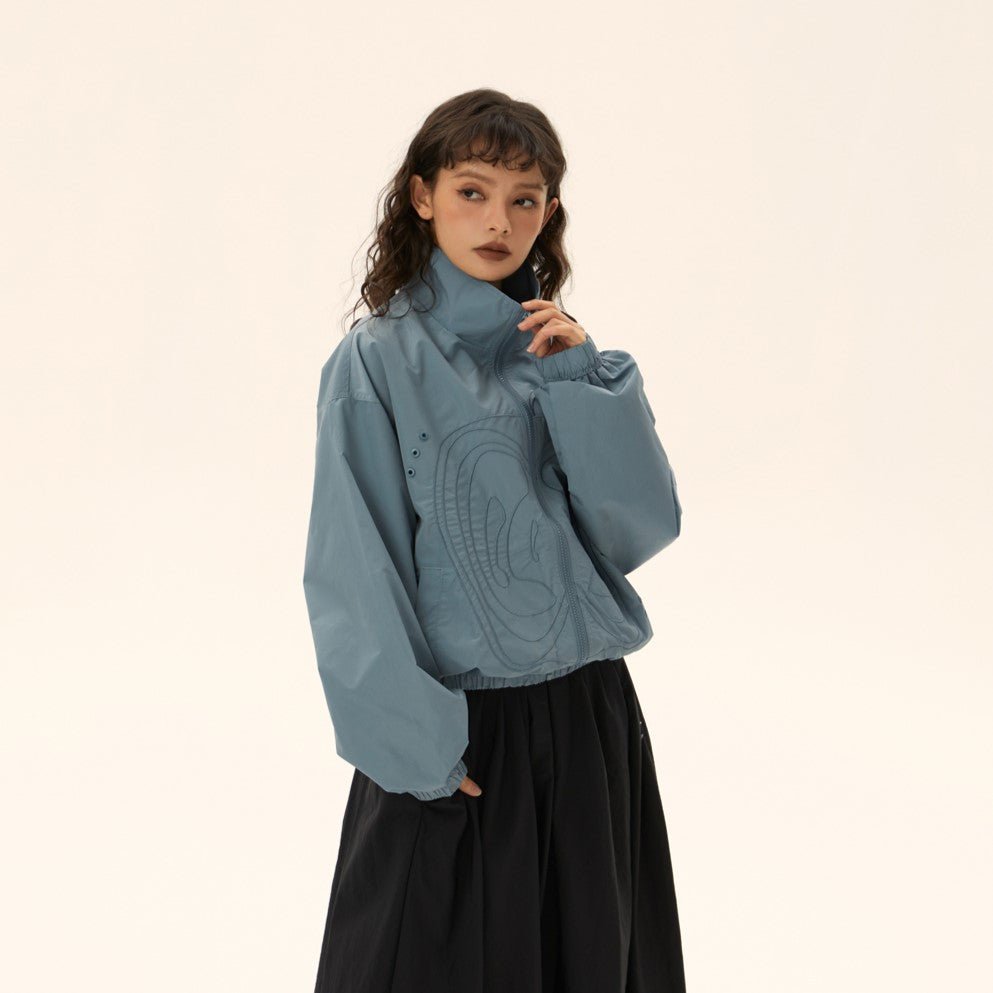 Cropped stand collar nylon jacket