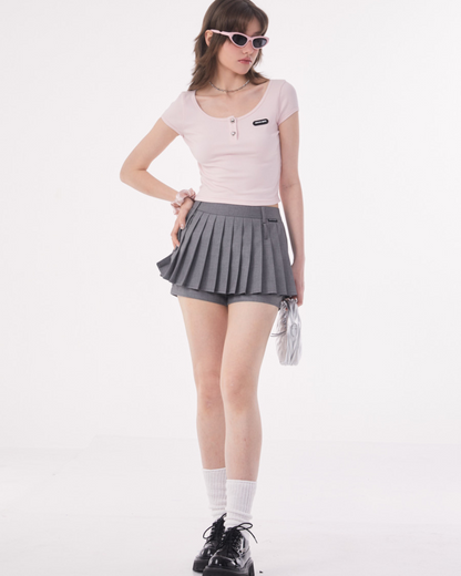 Retro Round Neck Short Top