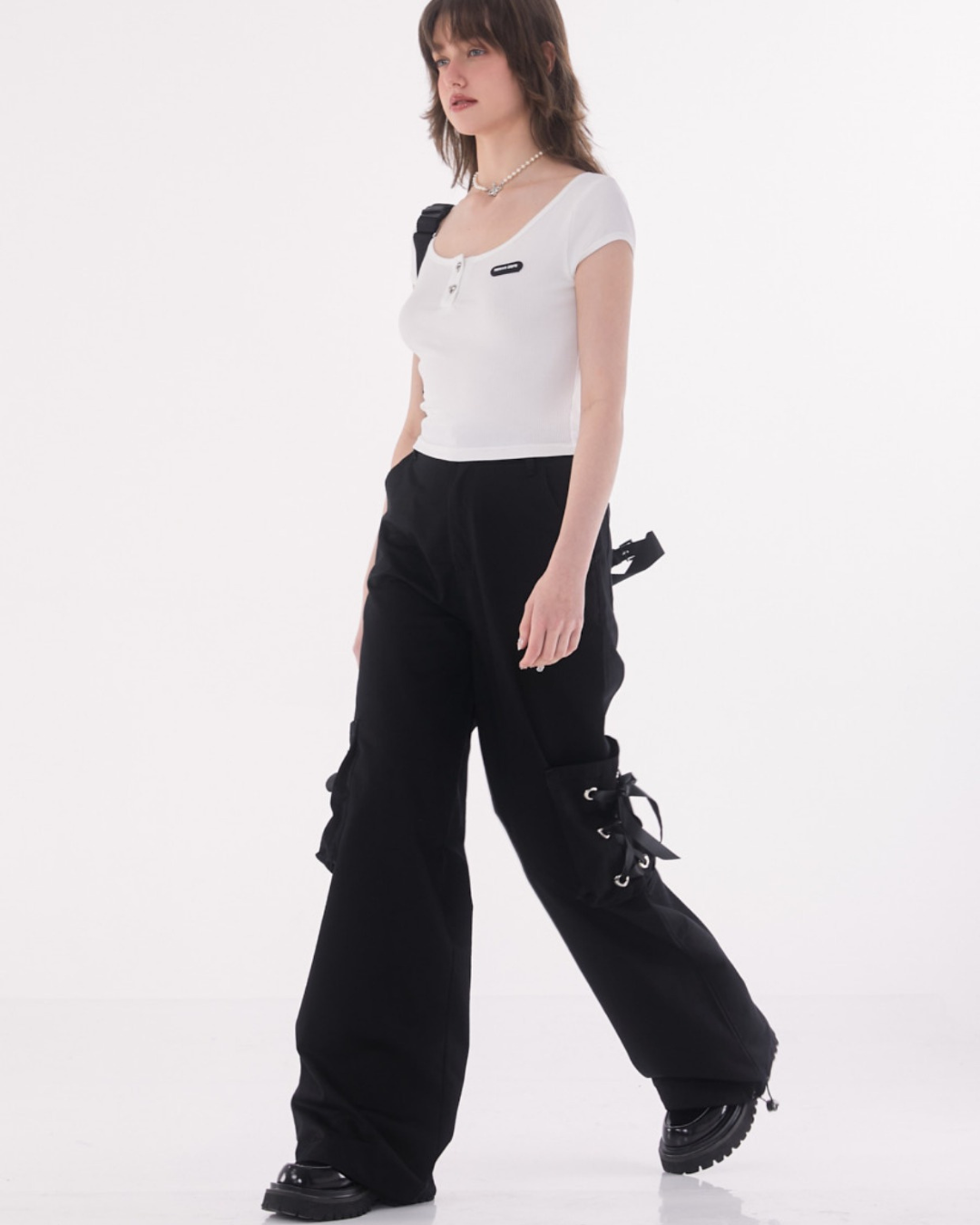 Ribbon Strap Loose Wide Pants