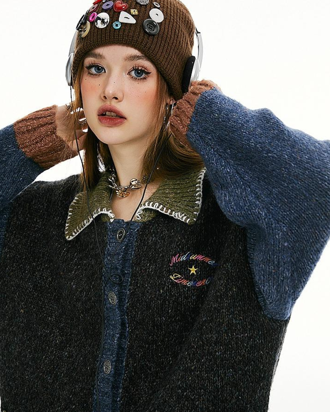 Contrast Color Knit Jacket