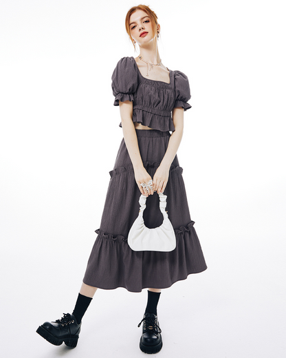 Balloon Sleeve Ruffle Dress