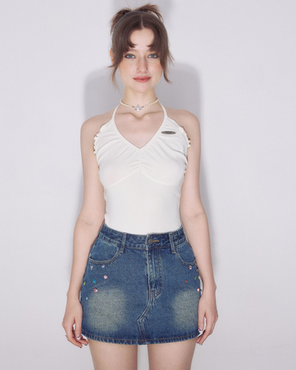 Drawstring Front Crop Cami Tops