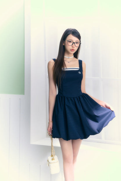 Neck Design Balloon Short Dress