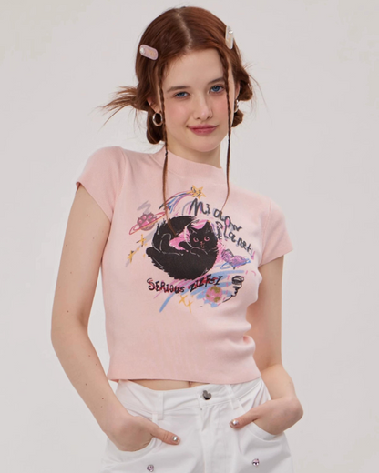 French Cat Mock Neck T-shirt