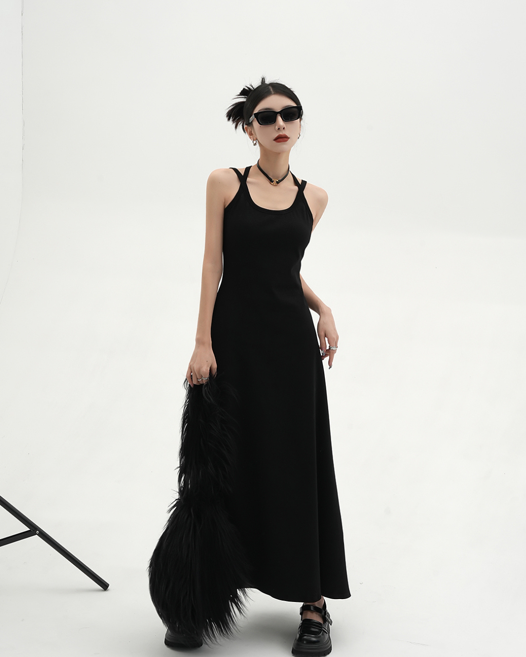 Street Slim Black Camisole Dress