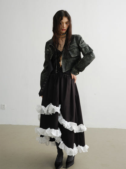 Punk -Stil Rives dekorierte kontrastierende spitzen unregelmäßige Kleidung