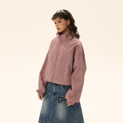 Cropped stand collar nylon jacket