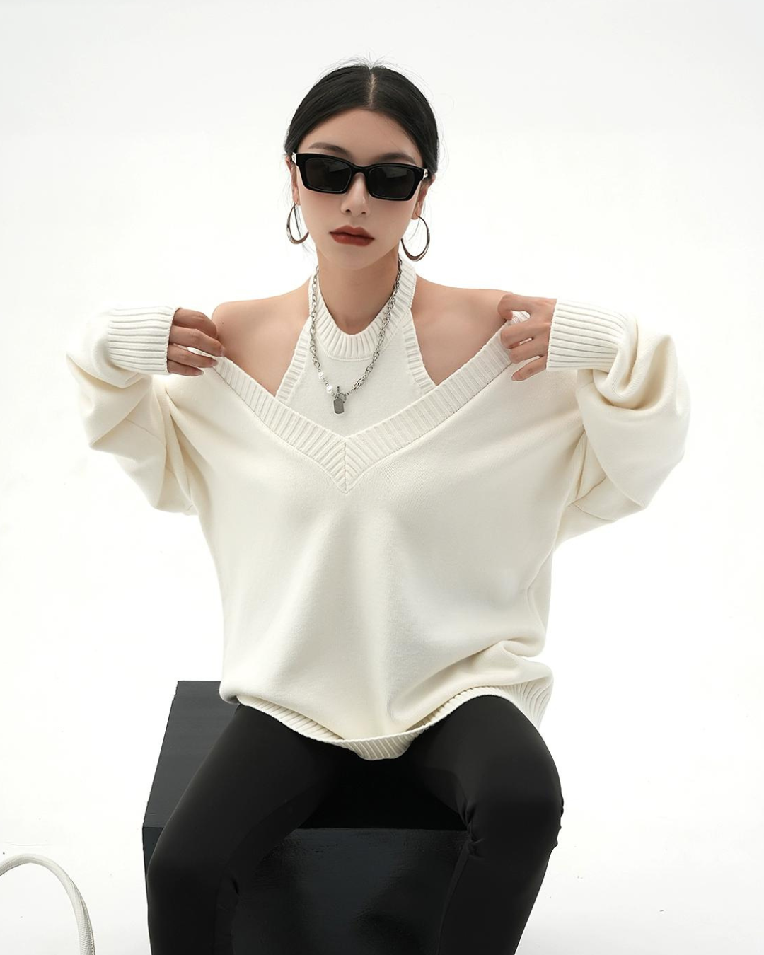 Halter Neck Layered Long Sleeve Knit