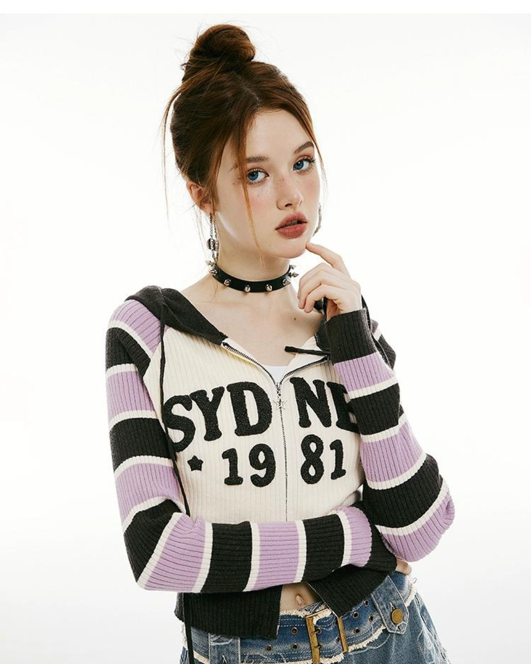 Color Stripe Double Zip Knit