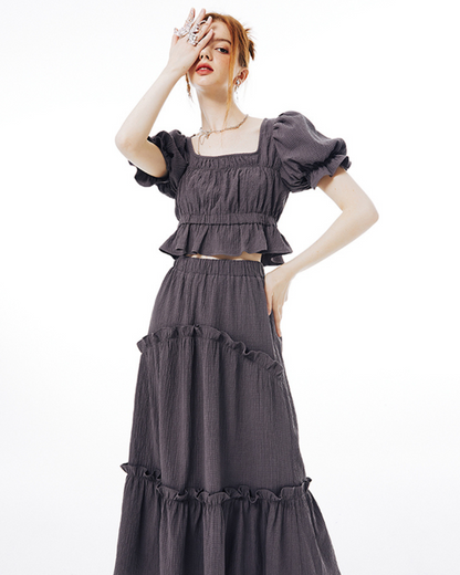 Balloon Sleeve Ruffle Dress