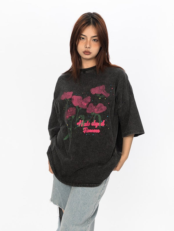 Retro Old-Fashioned Printed Cotton Big T-Shirt