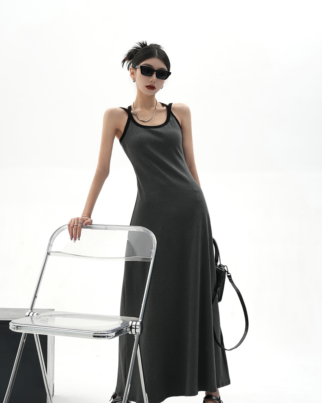 Street Slim Black Camisole Kleid