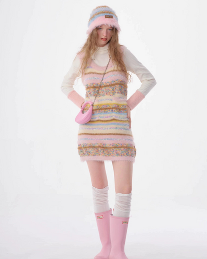 Pastel Multi Border Sleeveless Dress