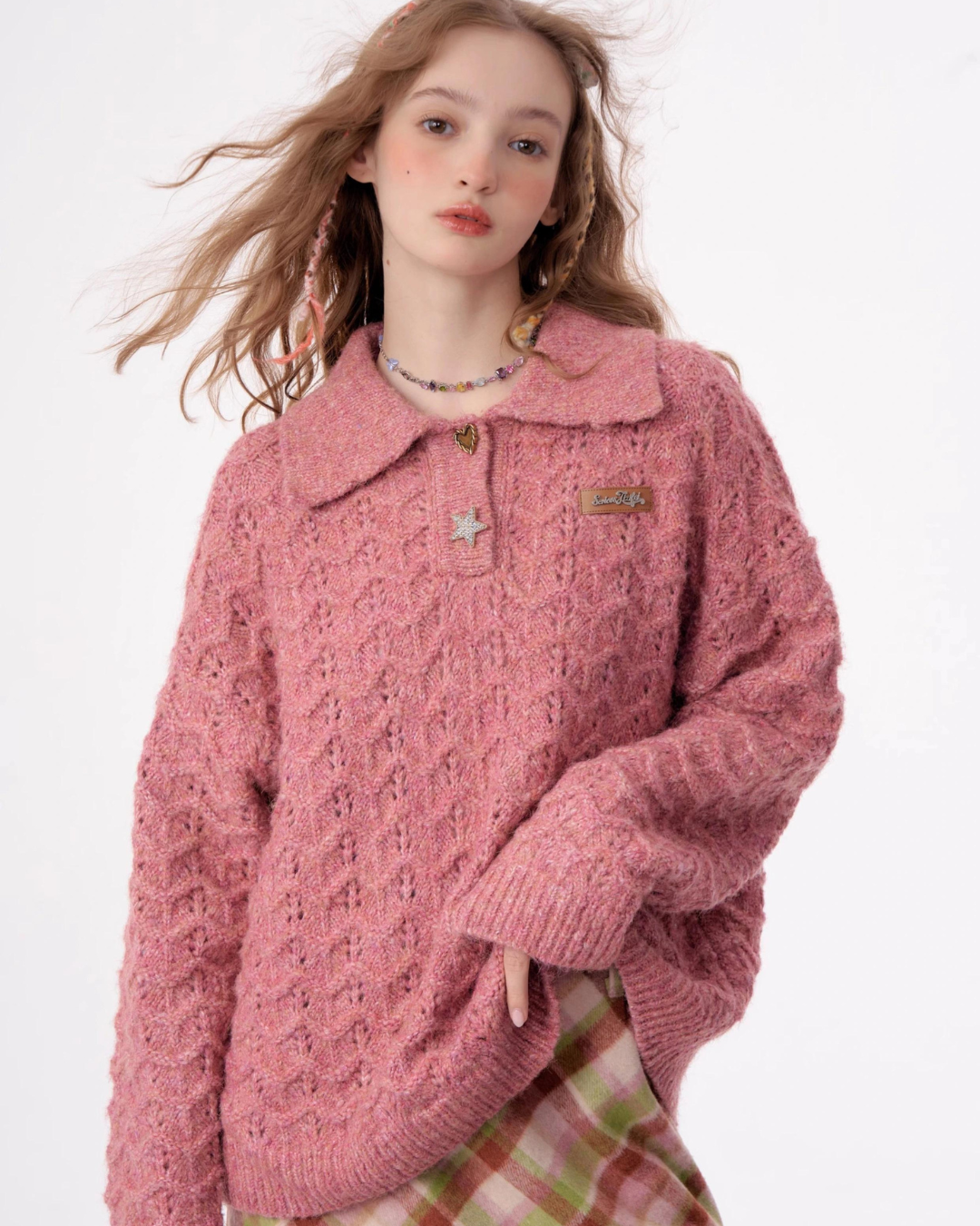 Heart Button Polo Neck Knit