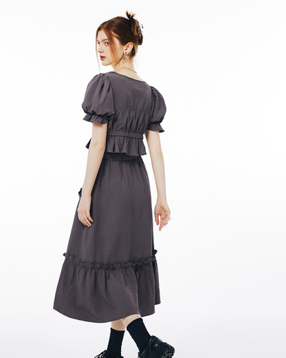 Balloon Sleeve Ruffle Dress