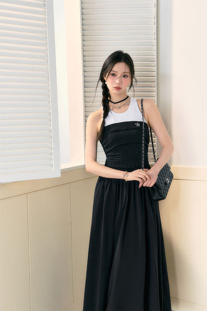 Sleeveless Docking Waist Rib Dress