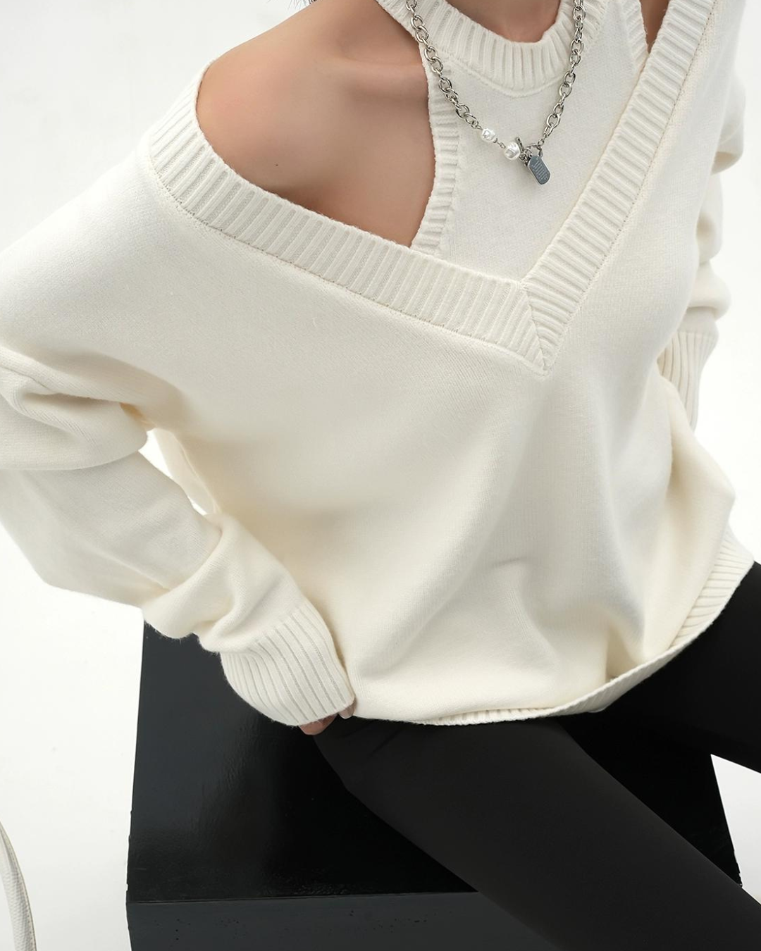 Halter Neck Layered Long Sleeve Knit