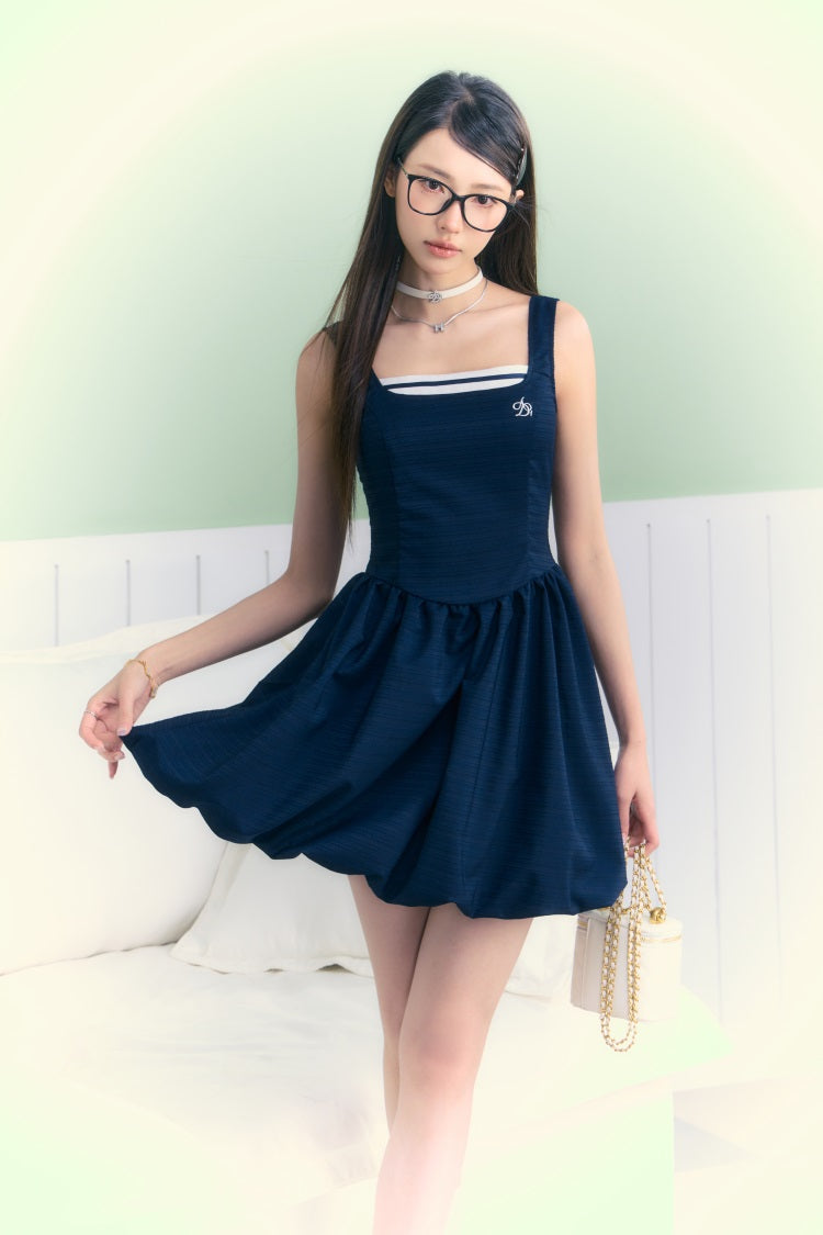 Neck Design Balloon Short Dress