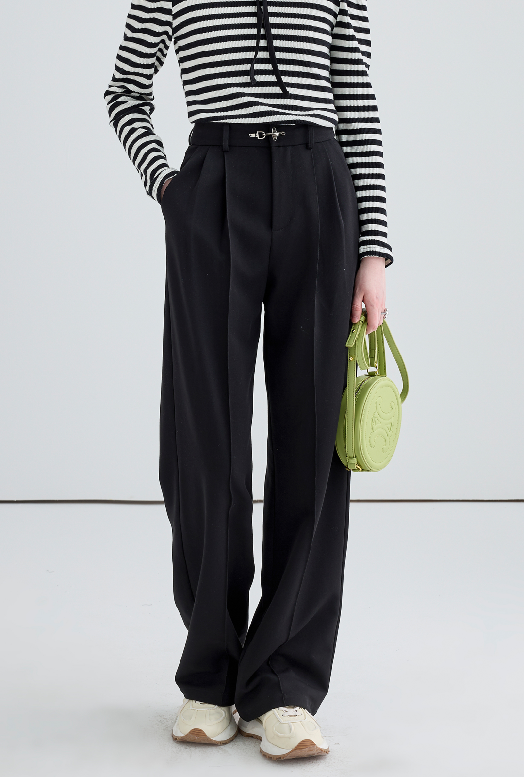 Wide Draped Buckle Pleated Pants