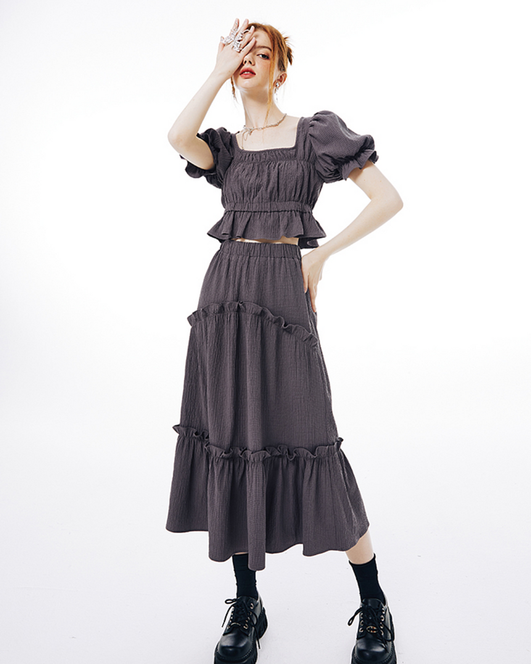 Balloon Sleeve Ruffle Dress