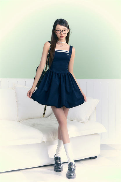 Neck Design Balloon Short Dress