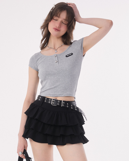 Retro Round Neck Short Top