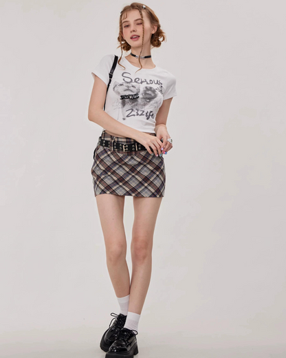 Slim Short Cat Print Round Neck T-Shirt