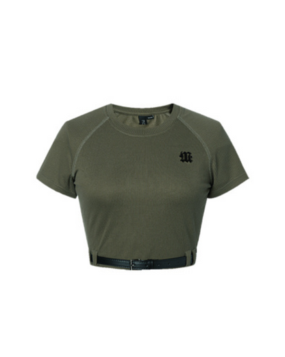Belt Design Knit Short Sleeve T-Shirt