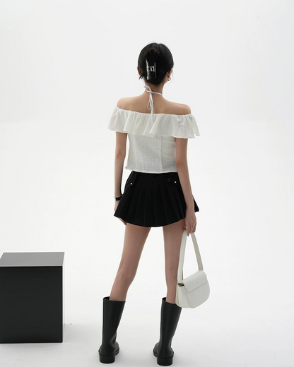 Ruffled Neck Sleeveless Shirt