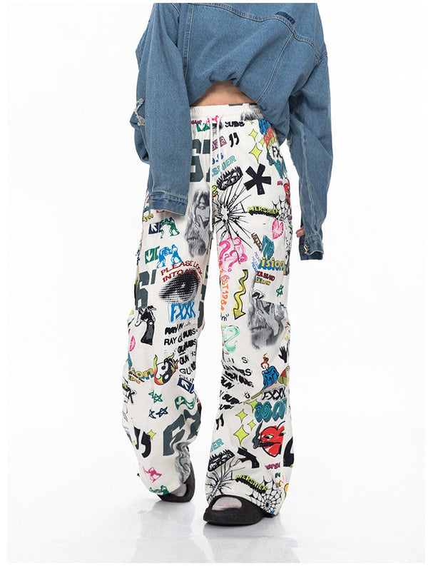 Graffiti Art Print Tube Straight Pants