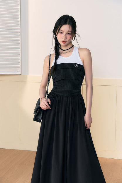 Sleeveless Docking Waist Rib Dress