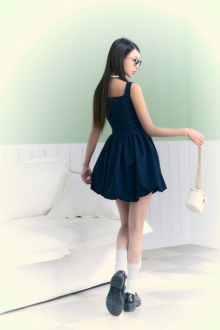 Neck Design Balloon Short Dress