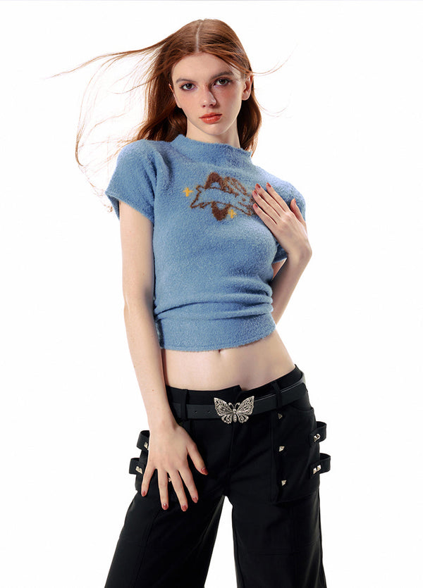 Backless Bucler Rabbit Print T-Shirt