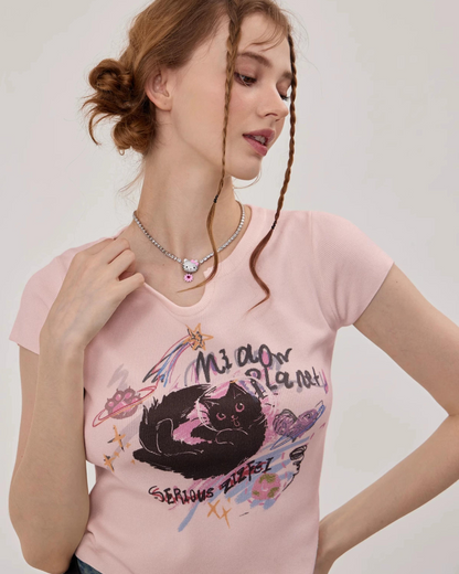 Französische Katze Mock Neck T-Shirt