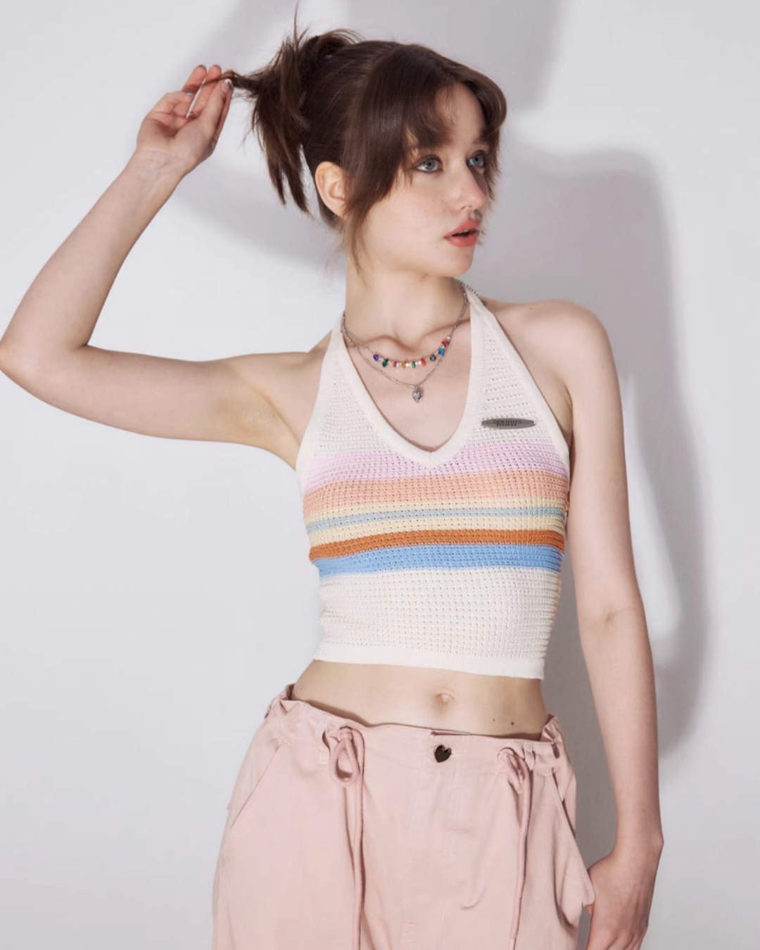 Colorful Border Halter Neck