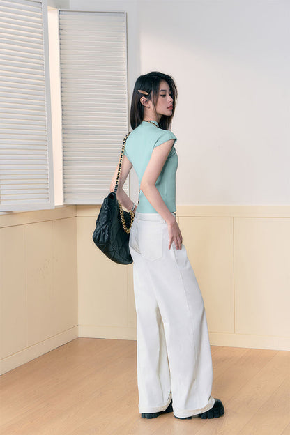 Wide Leg White Casual Pants