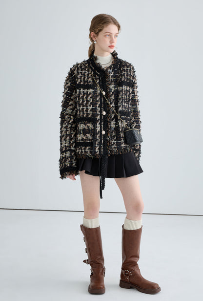 Tweed Short White Enten Down Jacke