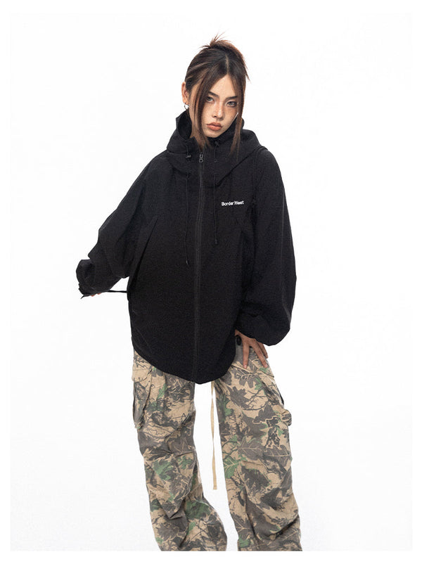 Outdoor Climbing Drawstring Embroidery Design Waterproof Jacket