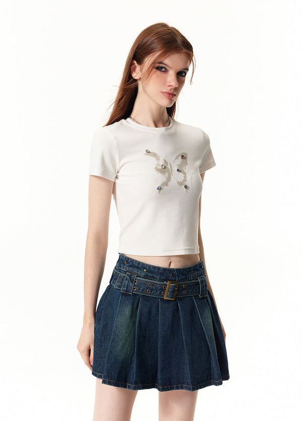 Butterfly Print Cropped T-Shirt