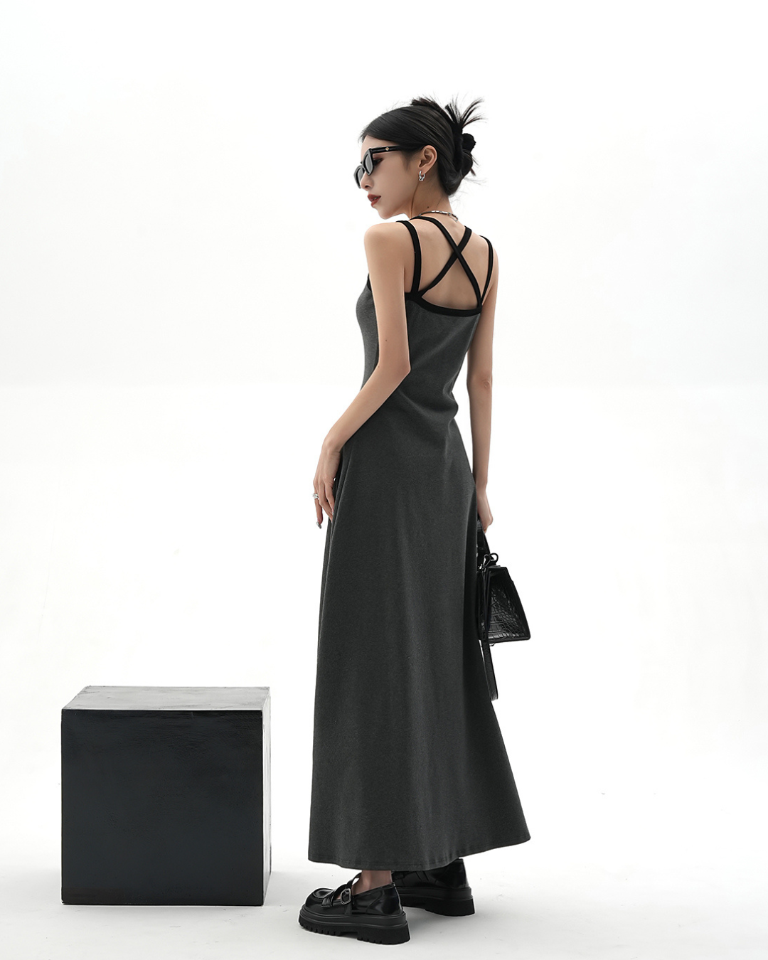 Street Slim Black Camisole Dress