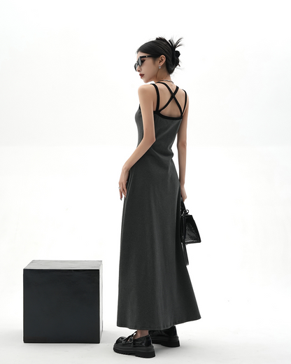 Street Slim Black Camisole Dress