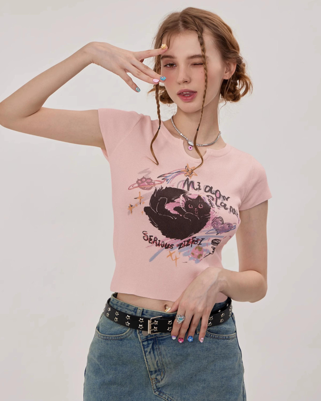 French Cat Mock Neck T-shirt