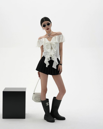 Ruffled Neck Sleeveless Shirt