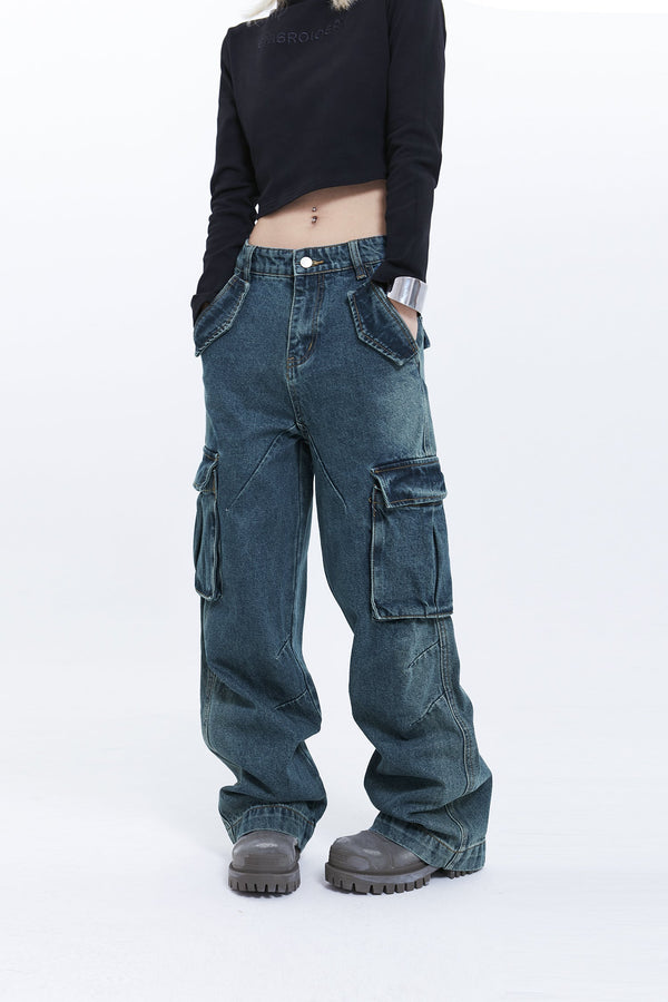 Pocket Work Silhouette Loose Denim Pants