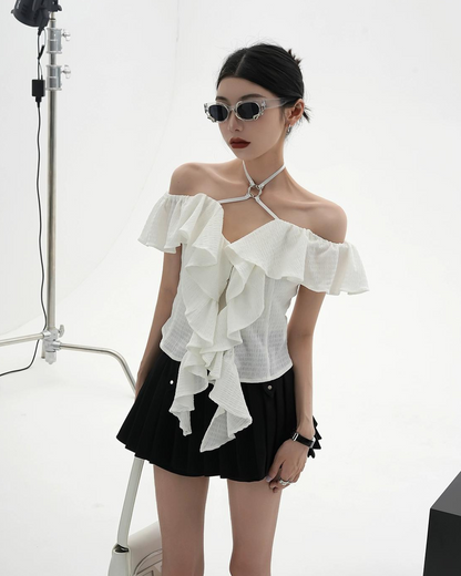 Ruffled Neck Sleeveless Shirt