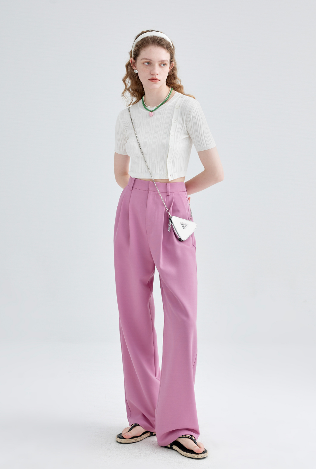 High Waist 2 Pleats Draped Slacks