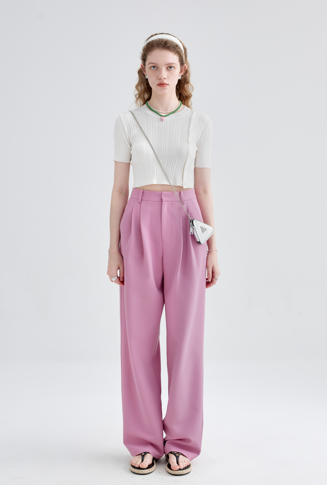 High Waist 2 Pleats Draped Slacks