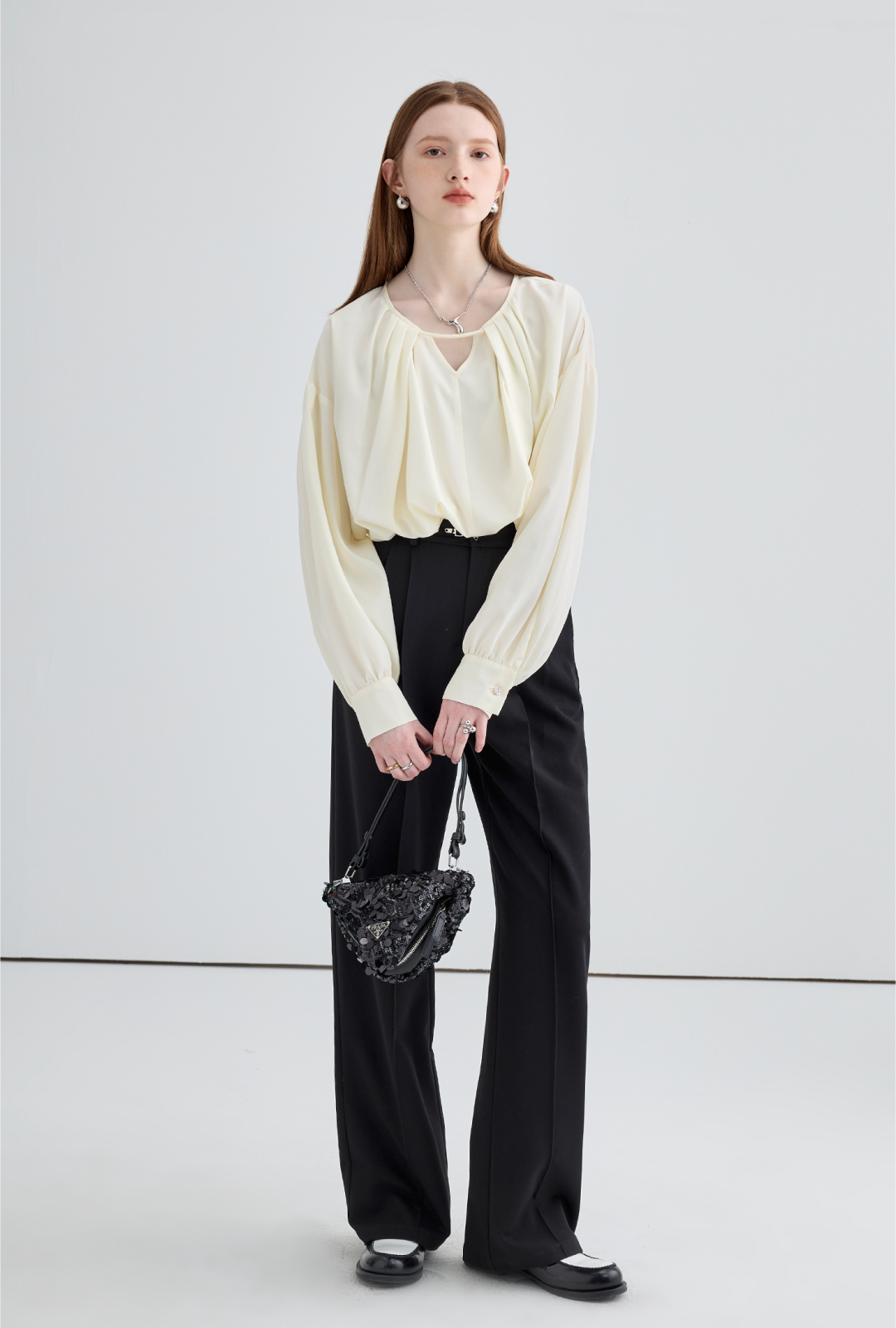 Wide Draped Buckle Pleated Pants