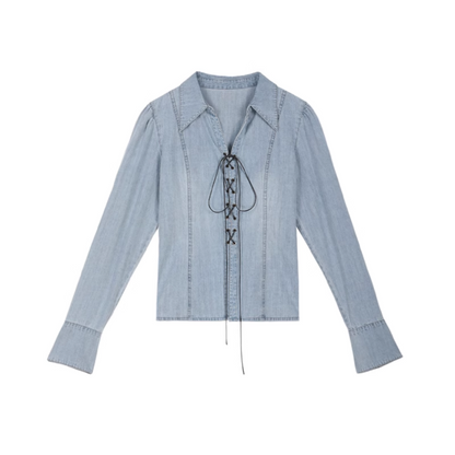 Lace-up denim blouse