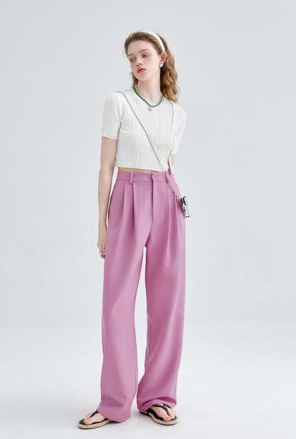 High Waist 2 Pleats Draped Slacks